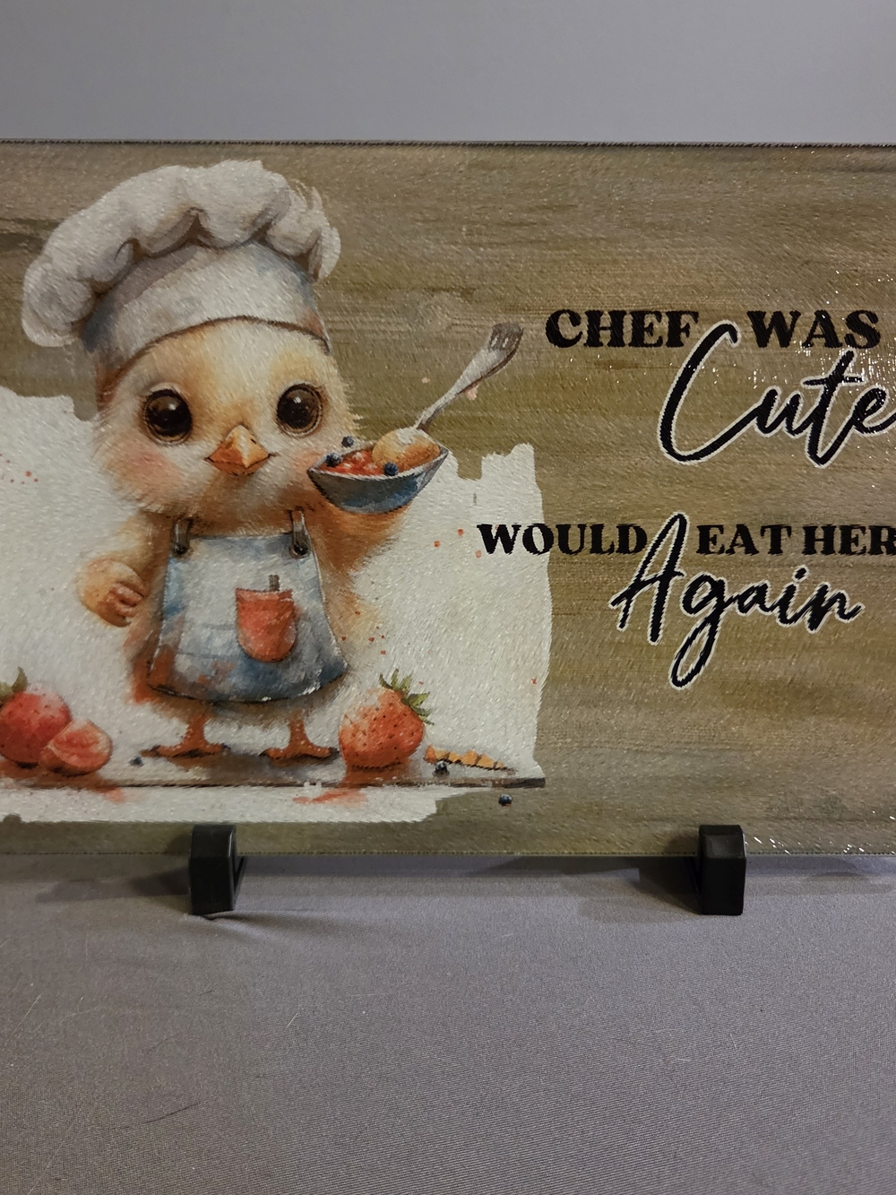 Cute Chick Chef Glass Cutting Board Funny Kitchen Decor 8x11
